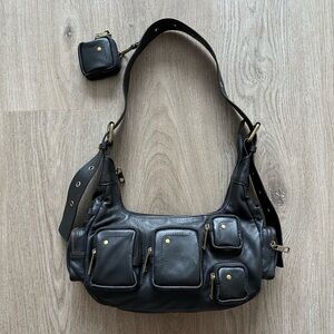 Nunoo Black Leather Shoulder Bag with Gold Hardware